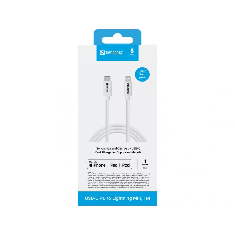 Sandberg USB-C PD to Lightning MFI 1M kabelis 1m Lightning USB C