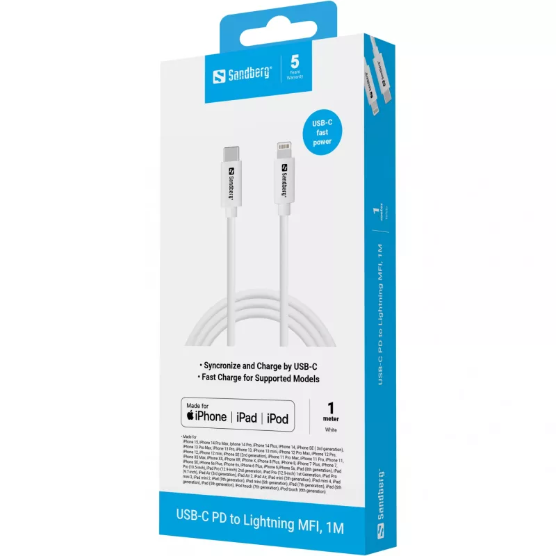 Sandberg USB-C PD to Lightning MFI 1M kabelis 1m Lightning USB C