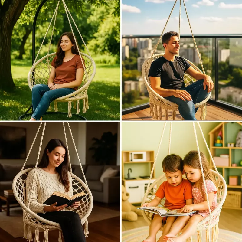 Kabančio hamako kėdė Koala Hammock Juoda FOREST 80x60 cm Ecru – ažūrinis mezginys