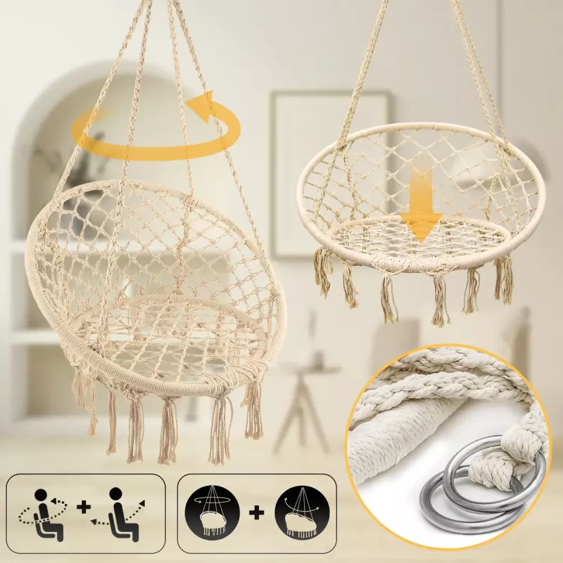 Kabančio hamako kėdė Koala Hammock Juoda FOREST 80x60 cm Ecru – ažūrinis mezginys