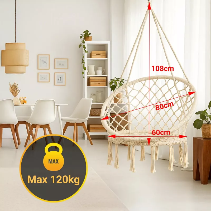 Kabančio hamako kėdė Koala Hammock Juoda FOREST 80x60 cm Ecru – ažūrinis mezginys