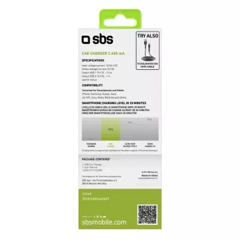 Automobilinis kroviklis SBS Mobile TECR2USB24AFAST — automobilinis USB kroviklis, maitinimas iš cigarečių žiebtuvėlio, universalus, juodas