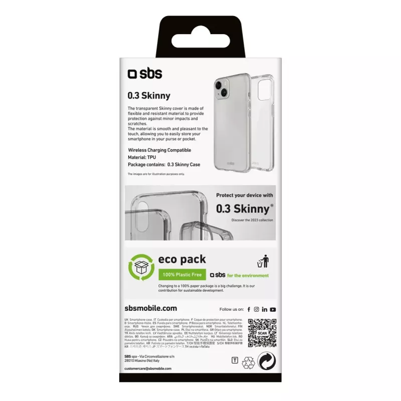 Mobiliojo telefono dėklas SBS Mobile TESKINIP1561T, dangtelis Apple iPhone 15, 15,5 cm (6,1 colio) ekranui, permatomas