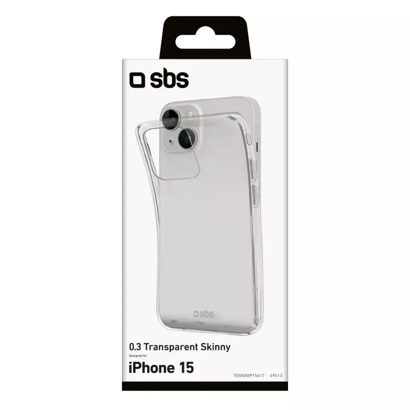 Mobiliojo telefono dėklas SBS Mobile TESKINIP1561T, dangtelis Apple iPhone 15, 15,5 cm (6,1 colio) ekranui, permatomas