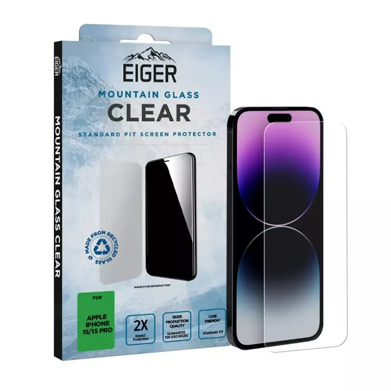 Ekrano apsauga EIGER Mountain Glass Clear iPhone 15/15 Pro grūdintas stiklas