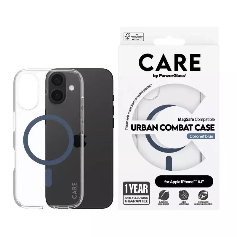 PanzerGlass CARE by Flagship dangtelis permatomas Urban Combat mėlynas MagSafe iPhone '24 6,1 colio