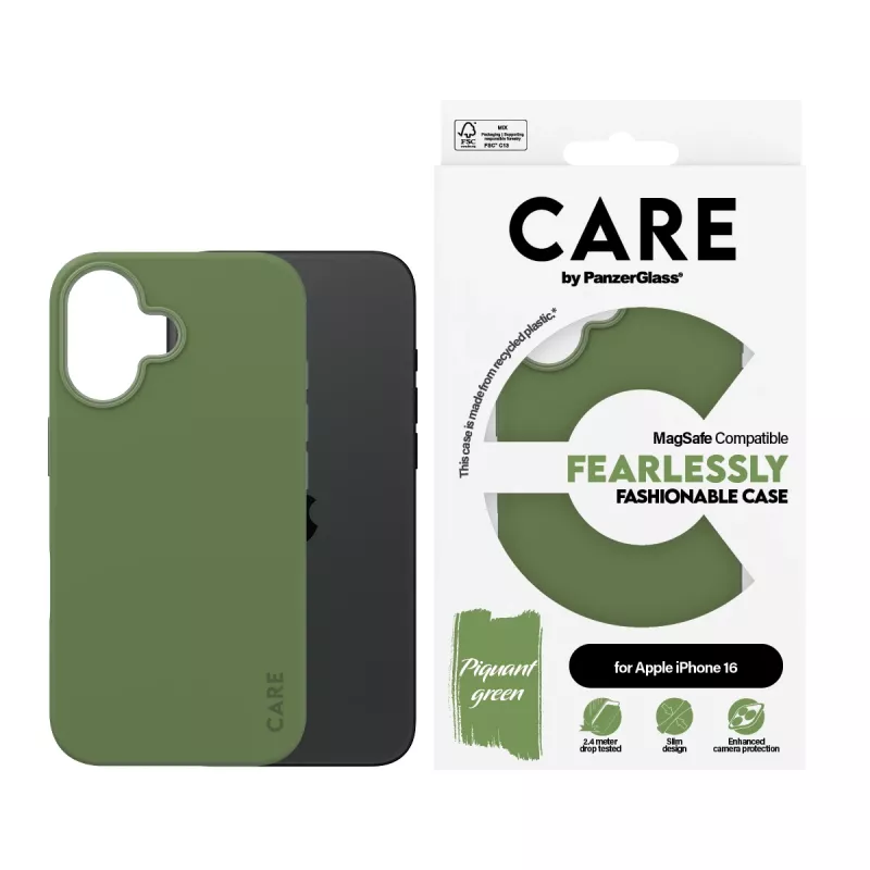 PanzerGlass CARE™ pagal ® Dėklas Žalias su MagSafe iPhone 16, Dėklas, Apple, Apple - iPhone 16, Žalia