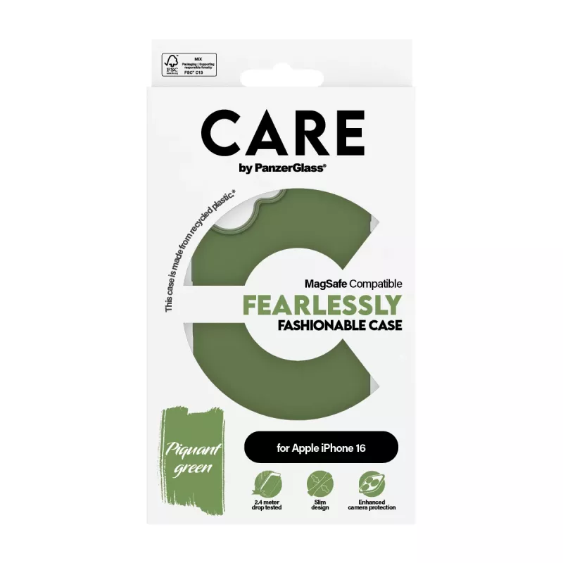 PanzerGlass CARE™ pagal ® Dėklas Žalias su MagSafe iPhone 16, Dėklas, Apple, Apple - iPhone 16, Žalia