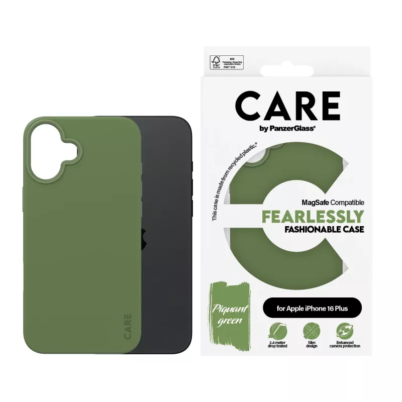 PanzerGlass CARE™ by ® dėklas Green su MagSafe, skirtas iPhone 16 Plus, dangtelis, Apple, Apple - iPhone 16 Plus, žalias