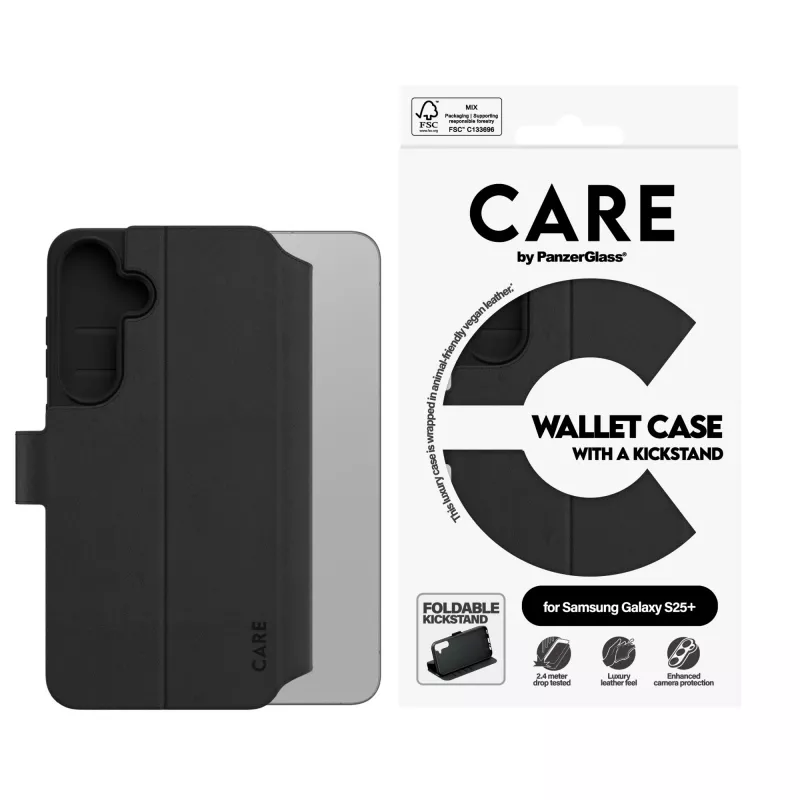 Piniginės dėklas PanzerGlass Samsung Galaxy S25+ permatomas su atramine kojele
