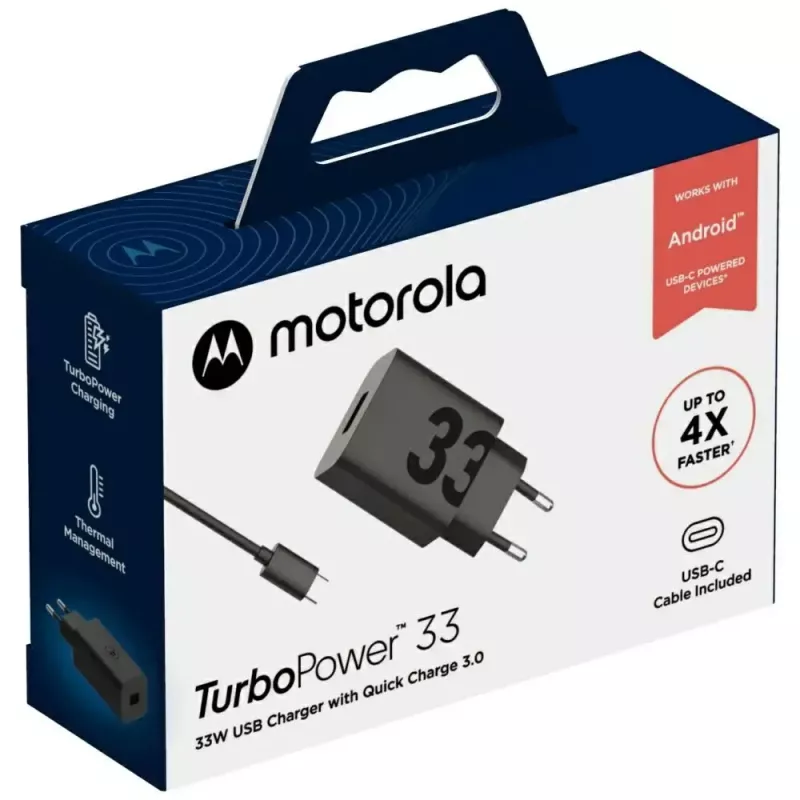 Motorola TurboPower 33W ausinės, ausinės su mikrofonu, mobilusis telefonas, išmanusis telefonas Juodas Kintamoji srovė Greitas įkrovimas Vidinis