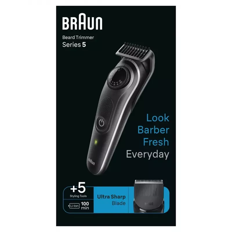 ”Braun BeardTrimmer 5“ 80708197 barzdaskutė Baterija 40 2 cm Juoda
