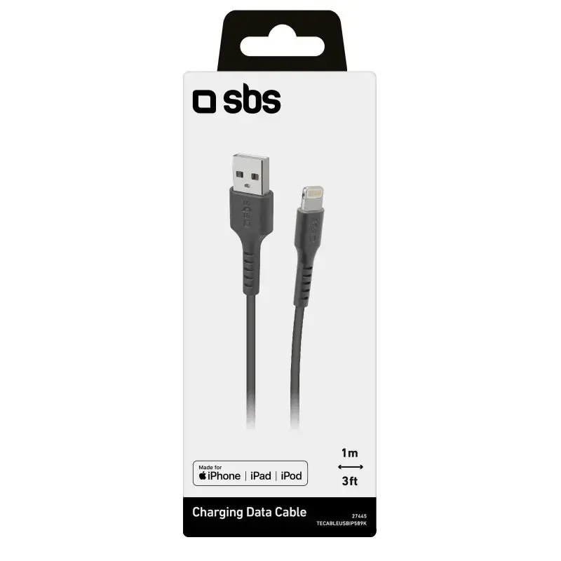 “Lightning” į USB A kabelis SBS Mobile TECABLEUSBIP589K – 1 m, USB 2.0, Juodas