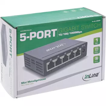 InLine Gigabit tinklo komutatorius 5 prievadų, 1Gb/s, stalinis, metalinis korpusas, be ventiliatoriaus