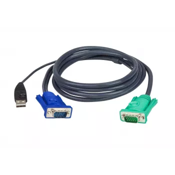 KVM USB-VGA laidas ATEN 2L-5202U, 1,8 m, kištukas HDB-15+USB A į kištuką SPHD-15, juodas