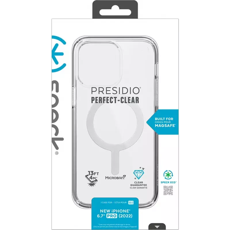Speck Presidio Perfect Clear + MS Apple iPhone 14 Pro Max Clear - su Microban apsauginiu dėklu