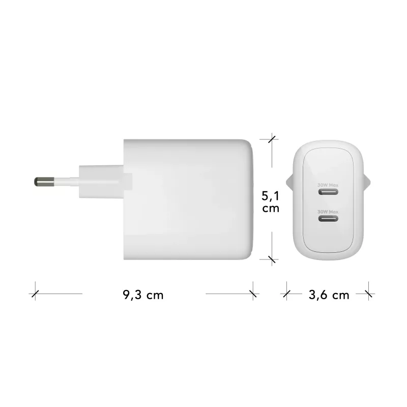 dbramante1928 re-charge Pro - EU sieninis įkroviklis - 2x USB-C 30W - W