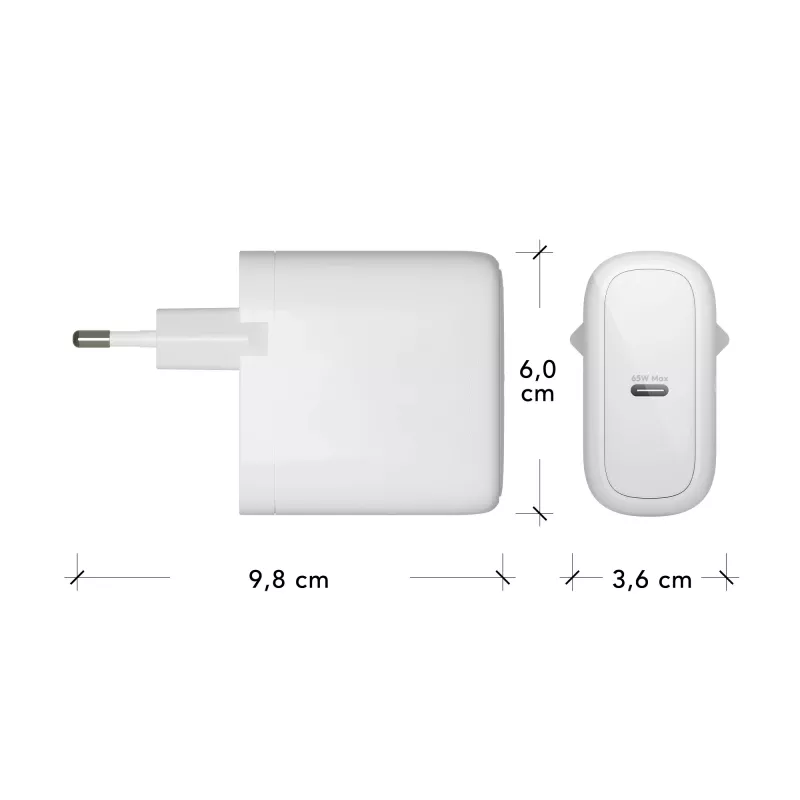 dbramante1928 re-charge Pro - EU sieninis įkroviklis USB-C 65 W - W, vidaus, kintamoji srovė, balta