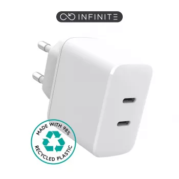Vidaus įkroviklis eSTUFF ES637035 – greitas išmaniojo telefono įkrovimas, 2 USB Type-C, baltas