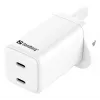 Kintamosios srovės įkroviklis SANDBERG Dual USB-C PD65W UK 441-62 — dvigubas USB-C PD 65W, JK kištukas