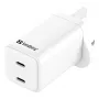 Kintamosios srovės įkroviklis SANDBERG Dual USB-C PD65W UK 441-62 — dvigubas USB-C PD 65W, JK kištukas