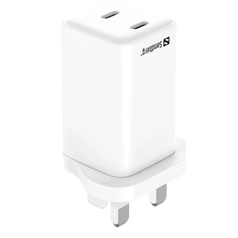 Kintamosios srovės įkroviklis SANDBERG Dual USB-C PD65W UK 441-62 — dvigubas USB-C PD 65W, JK kištukas