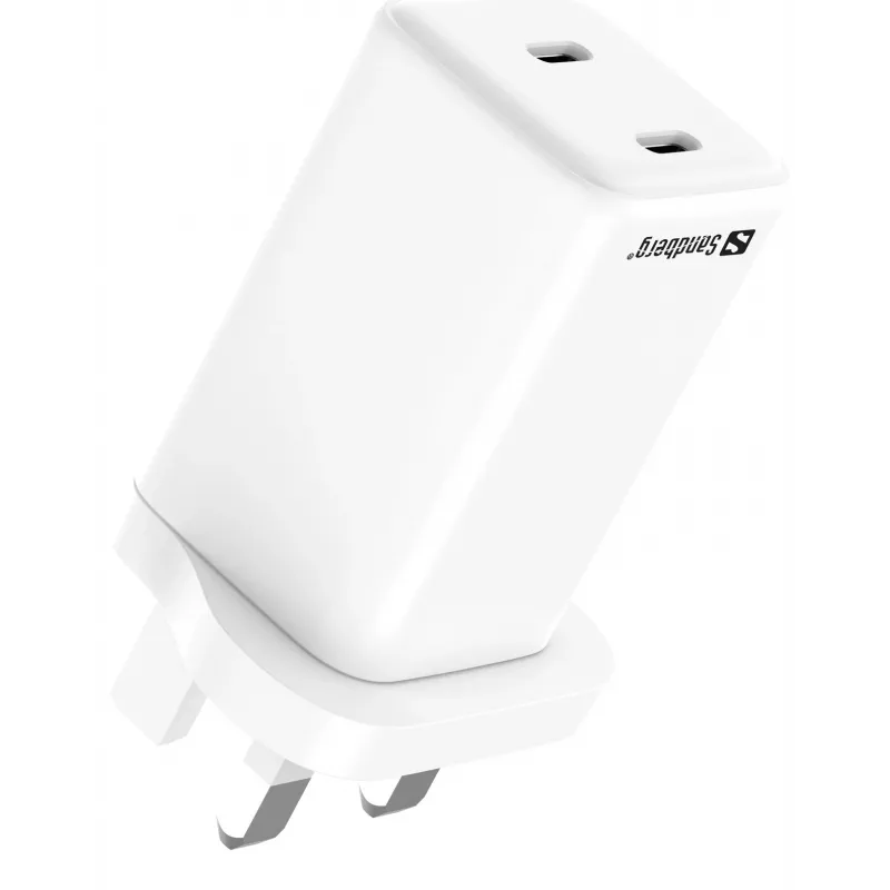 Kintamosios srovės įkroviklis SANDBERG Dual USB-C PD65W UK 441-62 — dvigubas USB-C PD 65W, JK kištukas