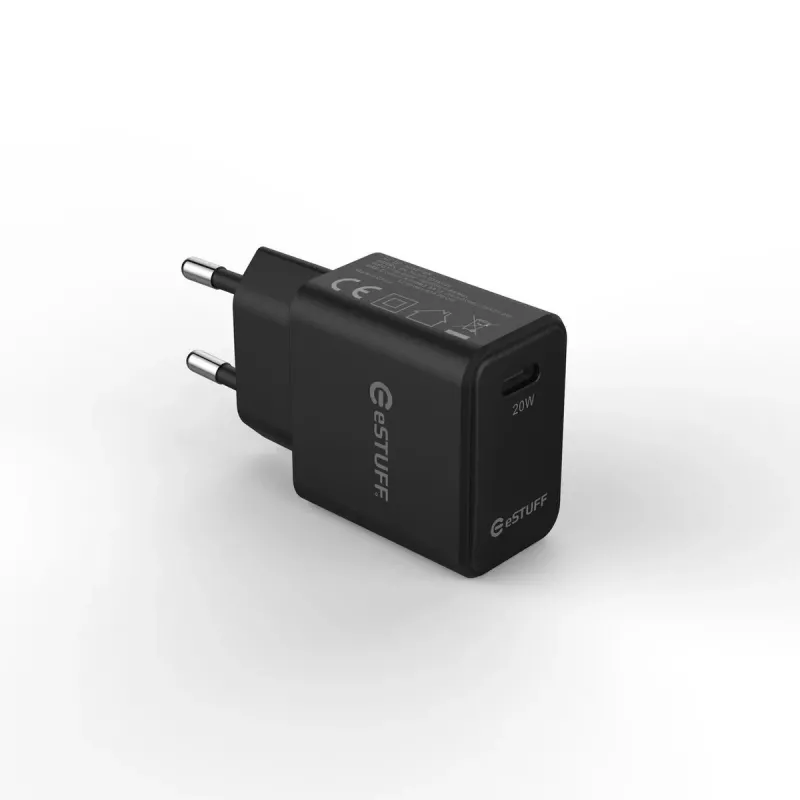eSTUFF ES635029-BULK USB-C įkroviklis EU PD 20W, juodas