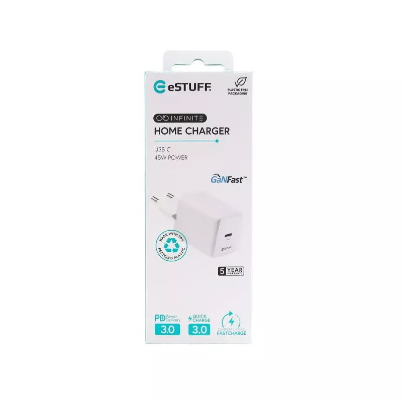 eSTUFF INFINITE ES637046 USB-C įkroviklis EU PD 45W GaN