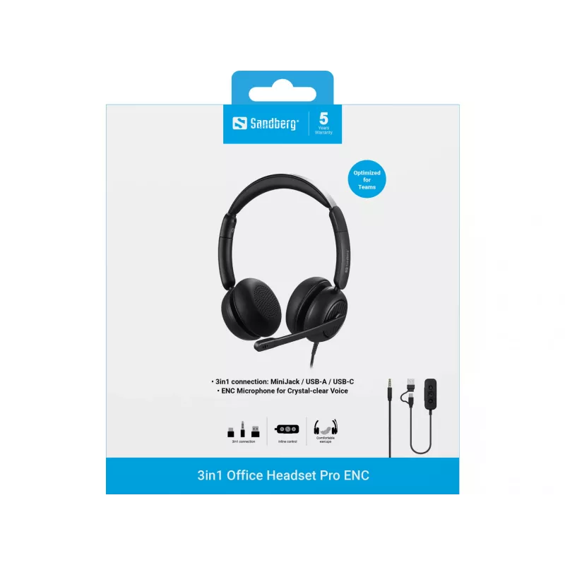 Laidinės ausinės Sandberg 3in1 Office Headset Pro ENC 20–20000 Hz