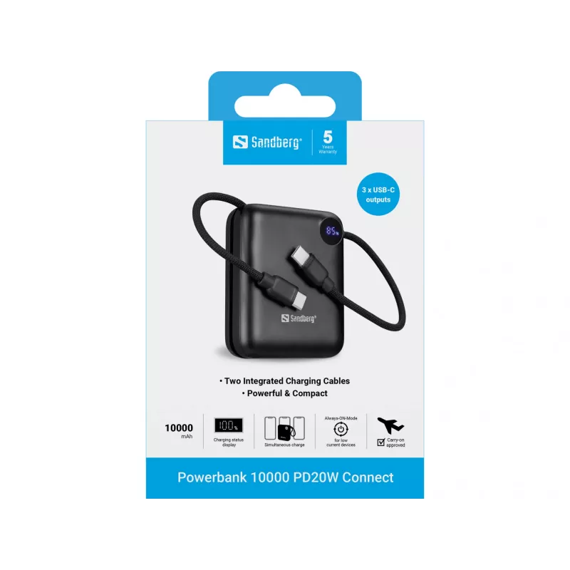 Nešiojamasis įkroviklis Sandberg Powerbank 10000 PD20W Connect, 10000 mAh