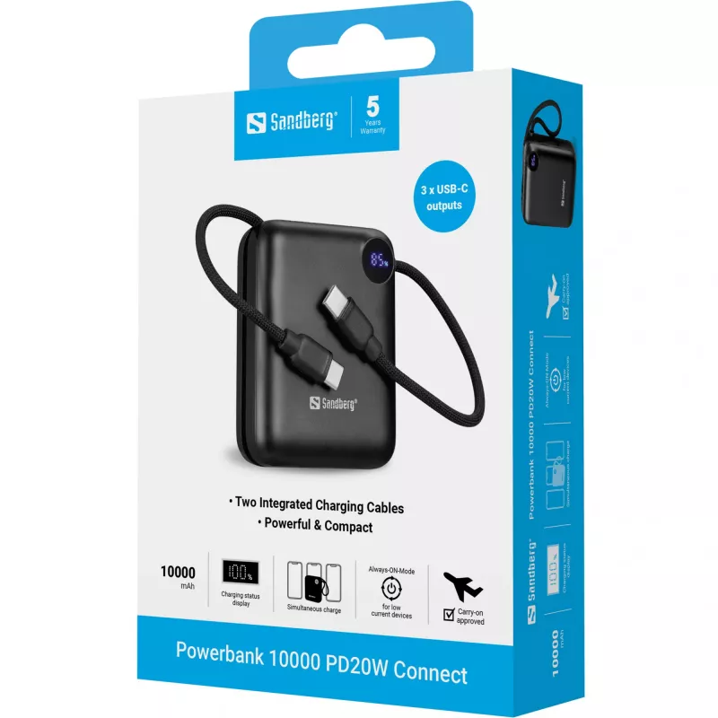Nešiojamasis įkroviklis Sandberg Powerbank 10000 PD20W Connect, 10000 mAh