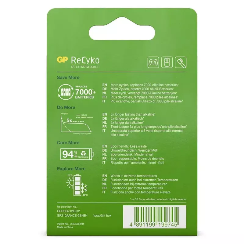 Įkraunama baterija GP baterijos ReCyko+ 2100mAh 4 vnt. AA NiMH