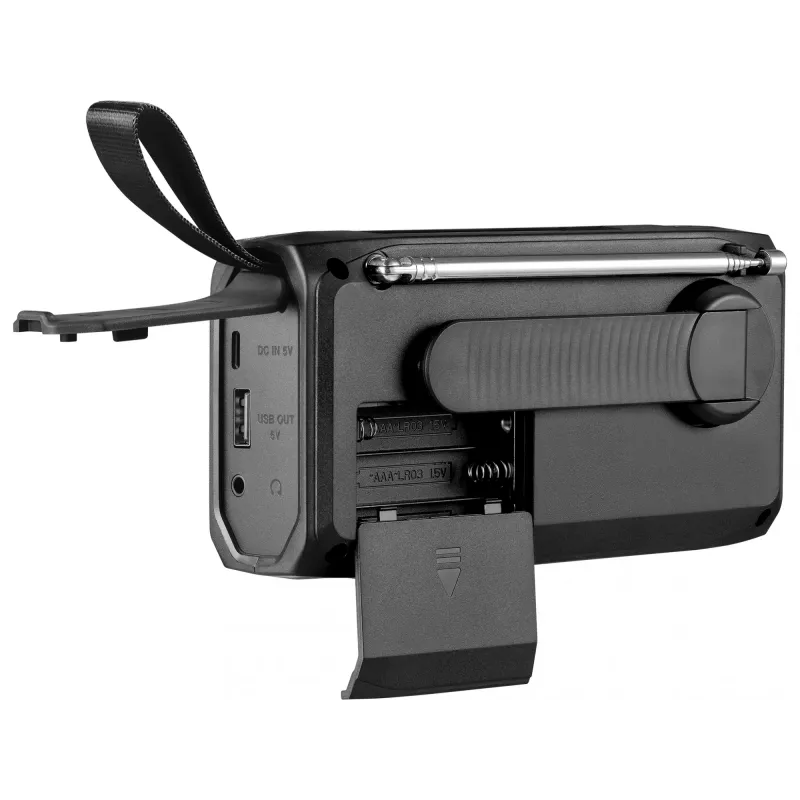 Nešiojamasis radijas SANDBERG Survivor DAB Radio All-in-1 4500 — DAB+/FM, 87,5–108 MHz, 3 W RMS, USB-A ir USB-C, 4500 mAh baterija