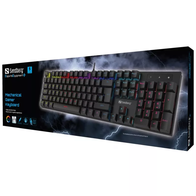 Sandberg Mechanical Gamer klaviatūra GERMAN Full-size Wired USB Mechanical QWERTZ RGB LED