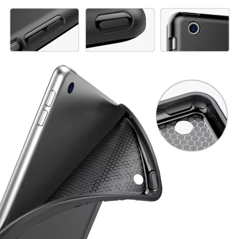 “eSTUFF DENVER” dėklas-knygelė iPad 9.7 2018/2017 – juoda PU oda/skaidrus