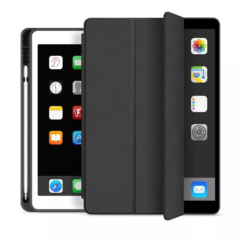 eSTUFF SEATTLE dėklas pieštukui iPad 9.7 2018/2017 - juoda PU oda