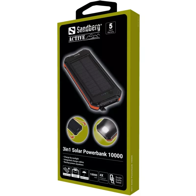 Išorinė baterija Sandberg 3in1 Solar Powerbank 10000 10000 mAh 2A juoda