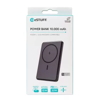 eSTUFF ES641101 išorinė baterija 10000 mAh Belaidis įkrovimas Juoda