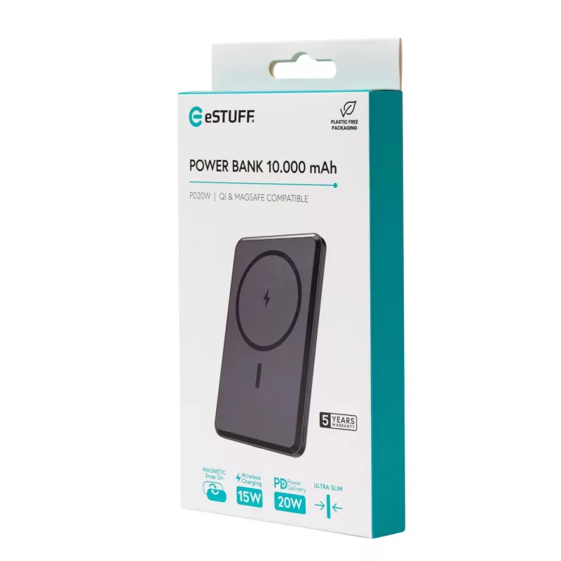 eSTUFF ES641101 išorinė baterija 10000 mAh Belaidis įkrovimas Juoda