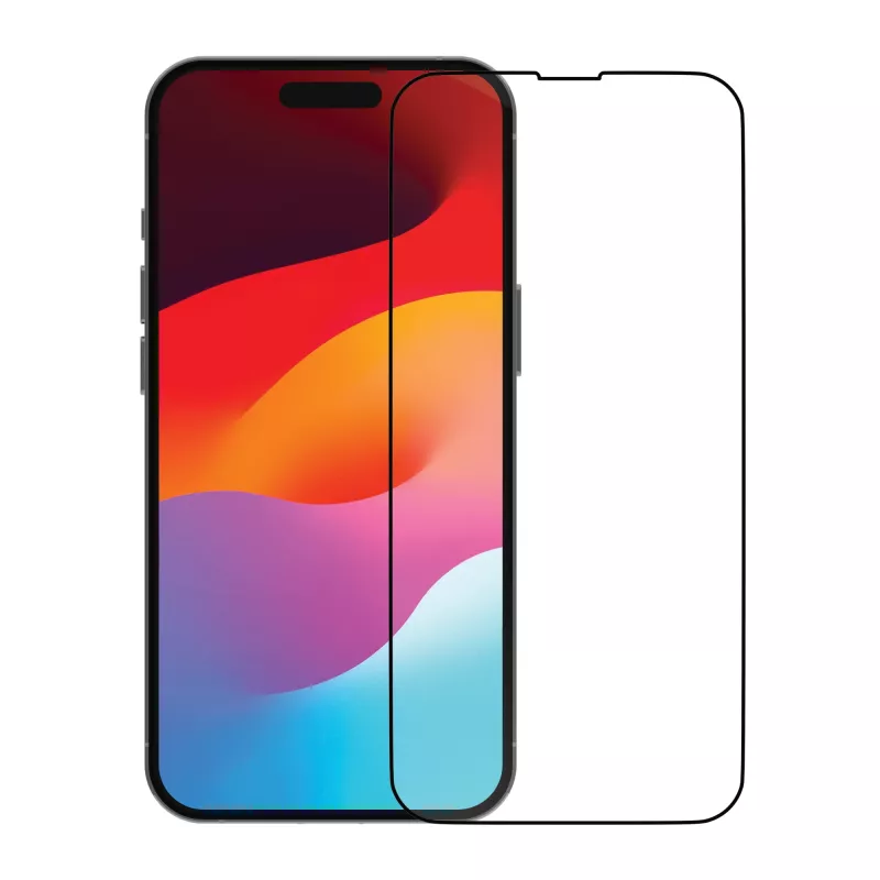 dbramante1928 eco-shield iPhone 15 Plus permatomos apsauginės plėvelės su juodu kraštu iš grūdinto stiklo