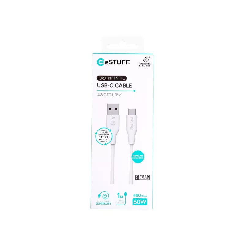 USB laidas eSTUFF ES605170 1 m USB-C į USB-A USB 2.0 baltas