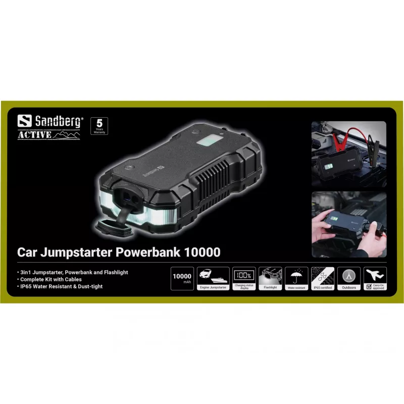 Automobilinis starteris išorinė baterija Sandberg 10000 mAh USB Type-A Type-C juoda