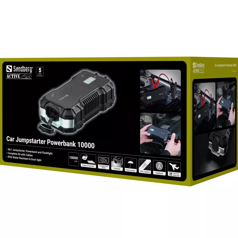 Automobilinis starteris išorinė baterija Sandberg 10000 mAh USB Type-A Type-C juoda