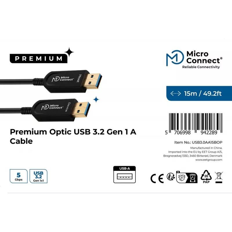 „Microconnect“ USB3.0AA15BOP USB kabelis USB 3.2 Gen 1 (3.1 Gen 1) 15 m USB A juodas