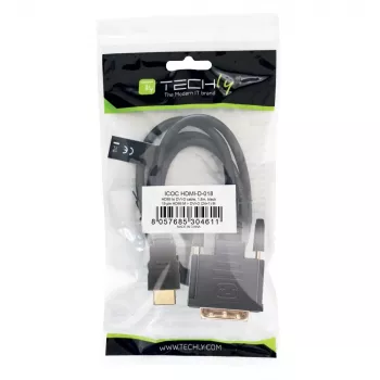 Techly vaizdo kabelis HDMI į DVI-D, vyriškas / vyriškas, 1,8 m ICOC HDMI-D-018, 1,8 m, HDMI, DVI-D, vyriškas, vyriškas, auksuotas