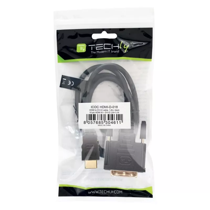 Techly vaizdo kabelis HDMI į DVI-D, vyriškas / vyriškas, 1,8 m ICOC HDMI-D-018, 1,8 m, HDMI, DVI-D, vyriškas, vyriškas, auksuotas
