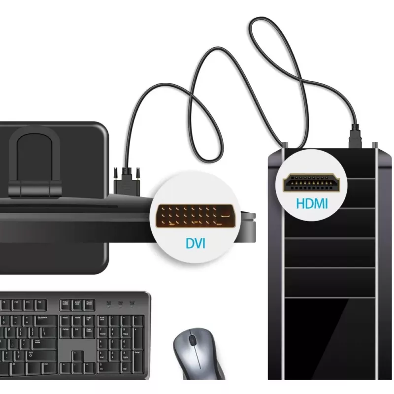 Techly vaizdo kabelis HDMI į DVI-D, vyriškas / vyriškas, 1,8 m ICOC HDMI-D-018, 1,8 m, HDMI, DVI-D, vyriškas, vyriškas, auksuotas