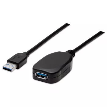 Manhattan USB-A į USB-A ilginamasis laidas, 5 m, kištukas–lizdas, aktyvus, 5 Gbps (USB 3.2 Gen1, dar žinomas kaip USB 3.0), įmontuotas kartotuvas, SuperSpeed USB, juodas, trejų metų garantija, atitinka USB2AAEXT5M.