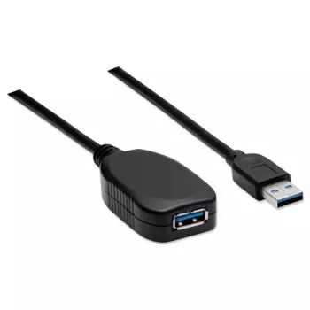 Manhattan USB-A į USB-A ilginamasis laidas, 5 m, kištukas–lizdas, aktyvus, 5 Gbps (USB 3.2 Gen1, dar žinomas kaip USB 3.0), įmontuotas kartotuvas, SuperSpeed USB, juodas, trejų metų garantija, atitinka USB2AAEXT5M.